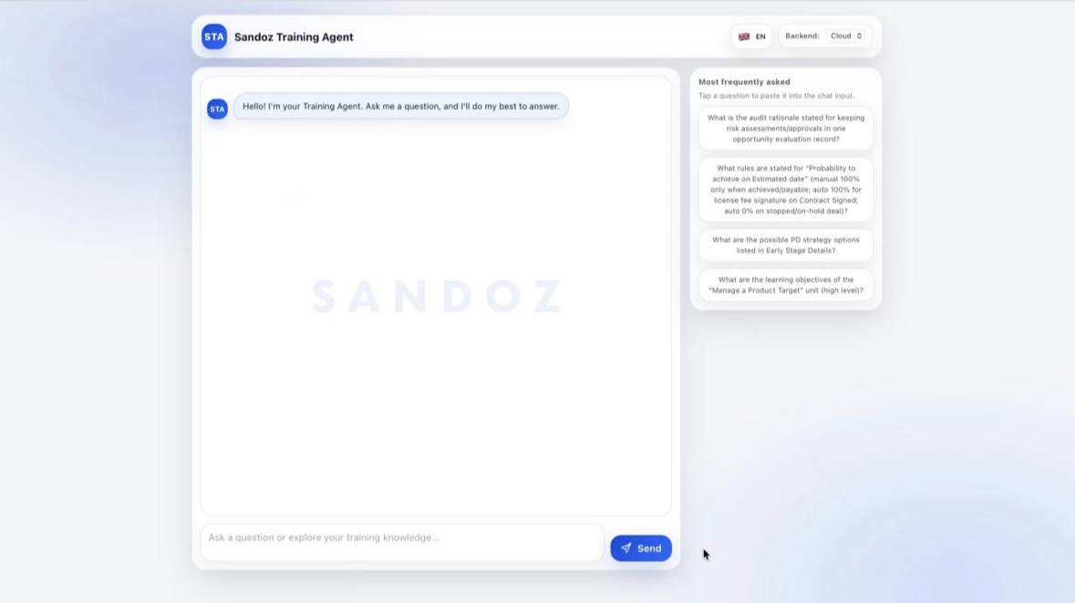 Sandoz RAG assistant screenshot